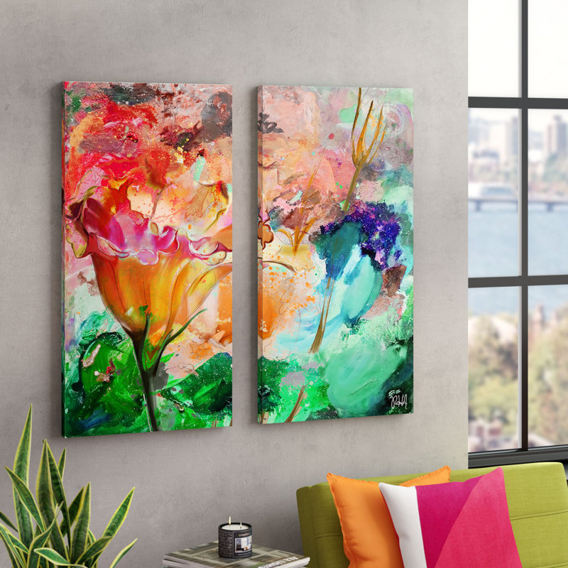 « Painted Petals LXI » par Tristan Scott - Ensemble de deux reproductions d'art graphique sur toile, Toile tendue