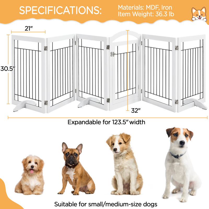 Daamin Metal Free Standing Pet Gate With Door, White
