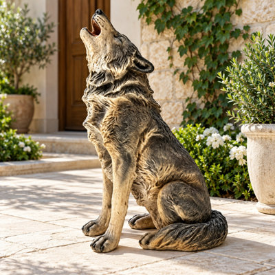 Statue de jardin loup hurlant en résine 29,72 po