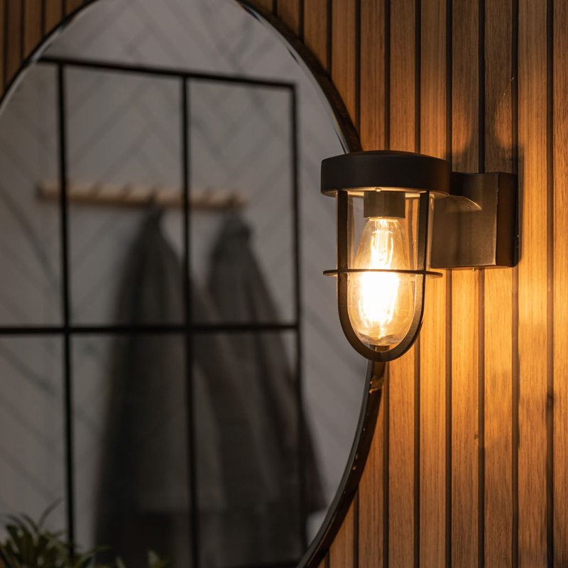 Brinkema Polished Chrome 12cm H Outdoor Armed Sconce, Matt Black
