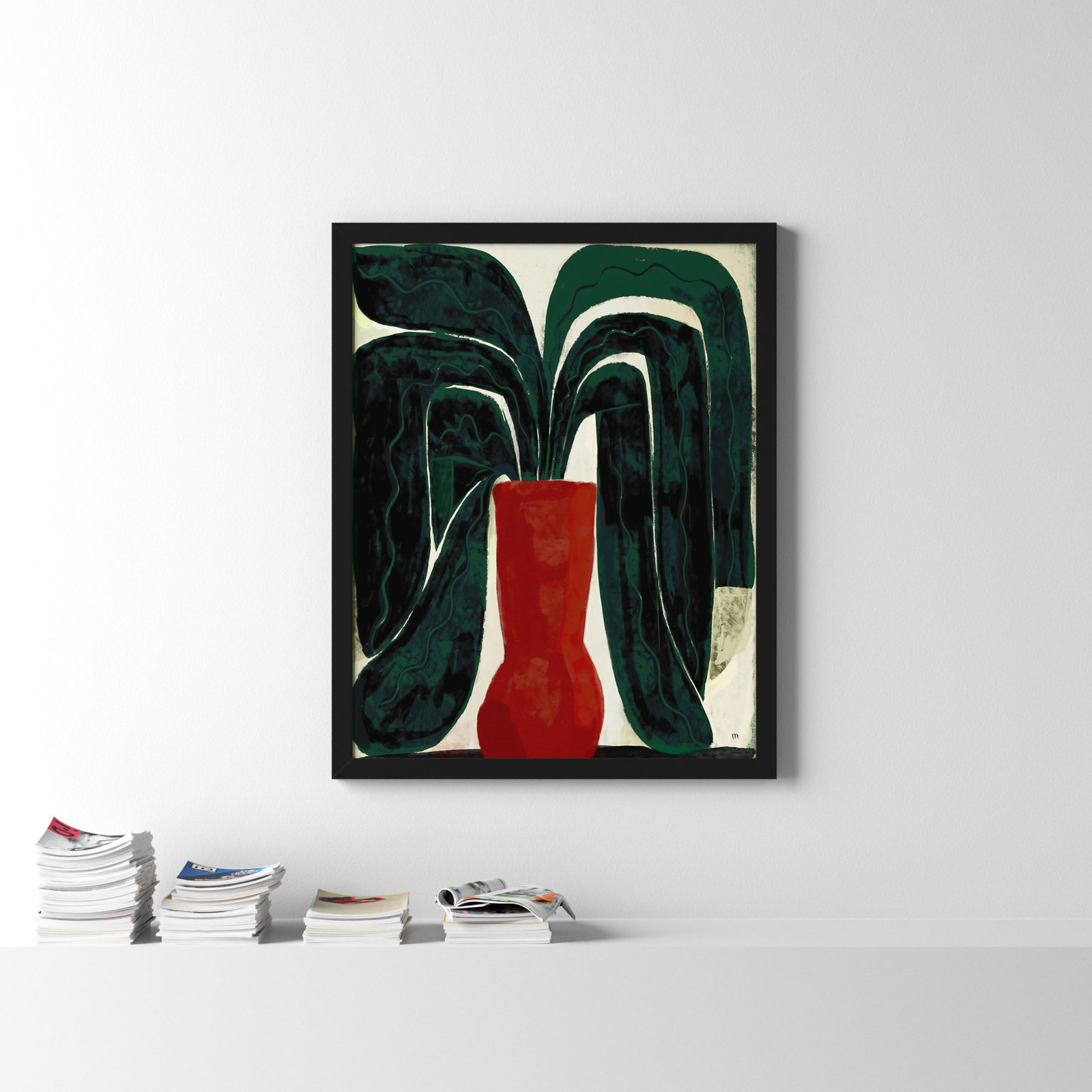 Adrianne "Plant No. 8" Painting, Black, 50" H x 40" W x 1.25" D