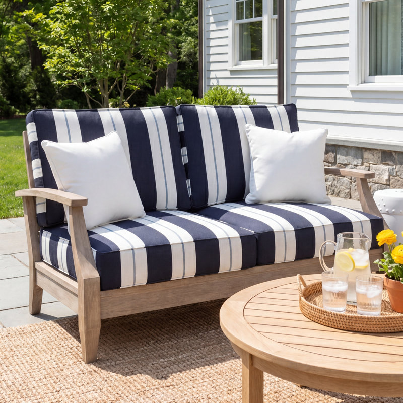 Deana Indoor/Outdoor Sunbrella Seat/Back Cushion, Navy Stripe Sunbrella®, 25" W x 25" D