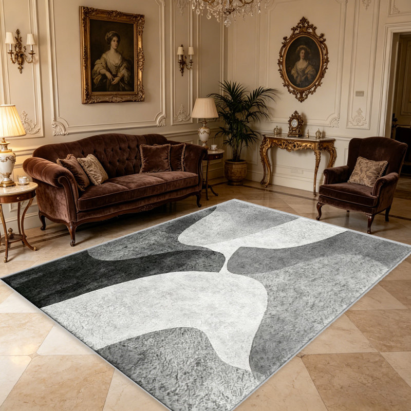 Grey Black Abstract Wave carpet-easy to clean, machine-washable, soft and comfortable; suitable for door mats, kitchens, living rooms, bedrooms, corridors, and laundry areas. Easy to clean, durable carpet for home decoration.