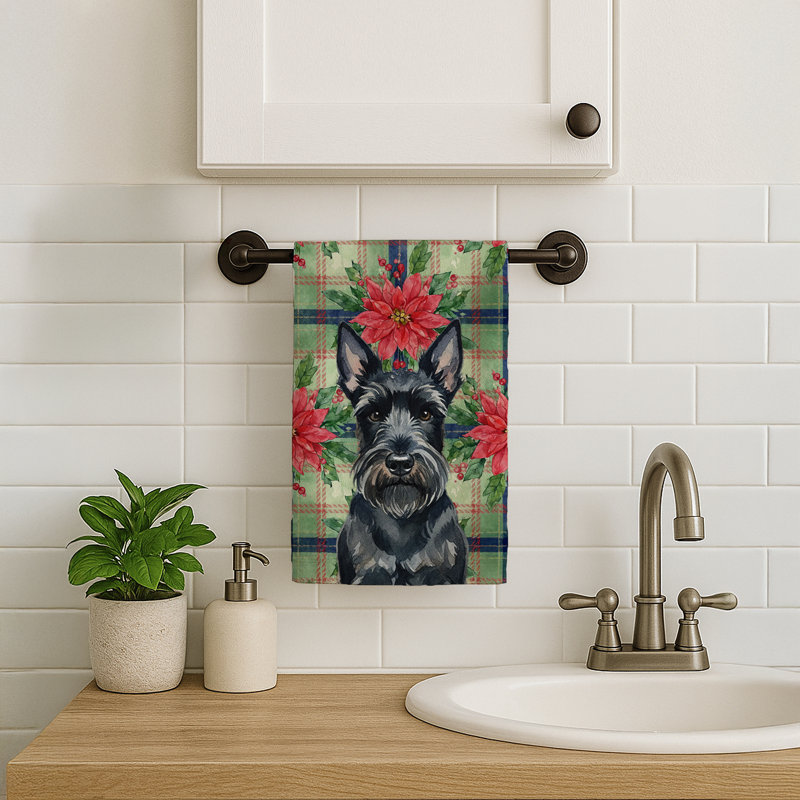 Scottish Terrier Christmas PoinsettIas Kitchen Towel, Scottish Terrier