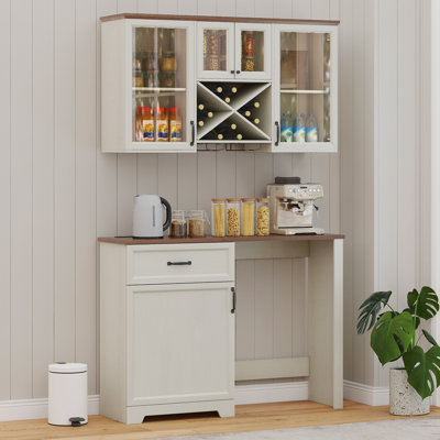 Kitchen Pantry Storage Wall Cabinet With Mini Fridge Storage And Wine Storage
