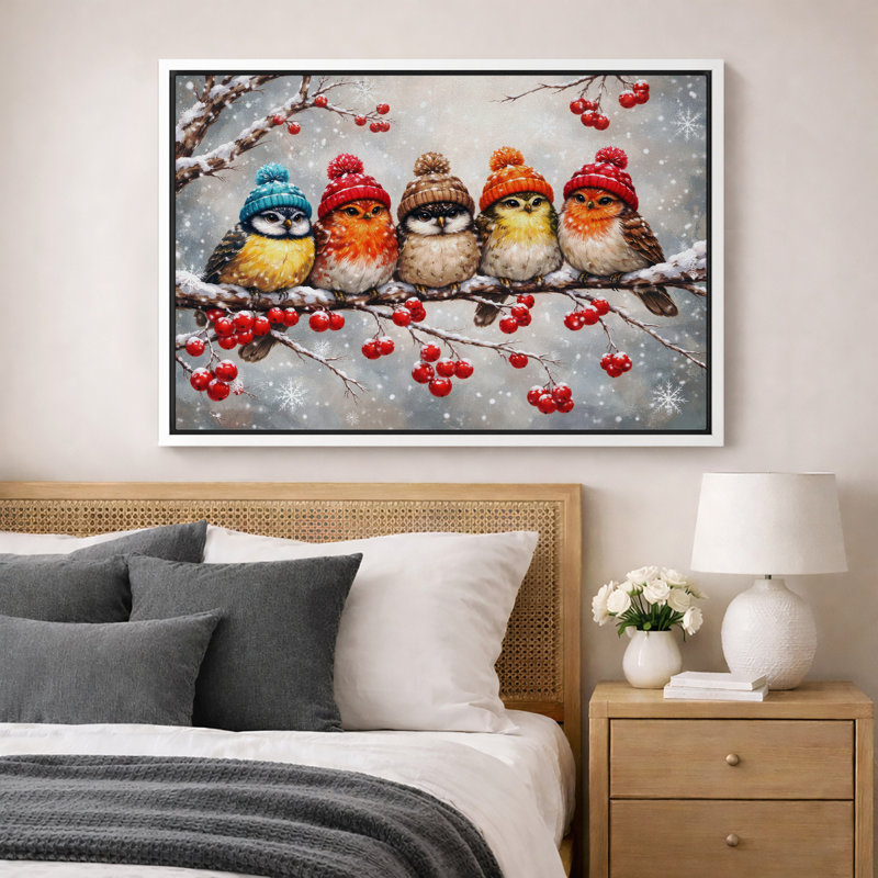 «Winter Birds», art de scène enneigée, impression sur toile, H 24 po x l 36 po x P 1,5 po, Cadre blanc