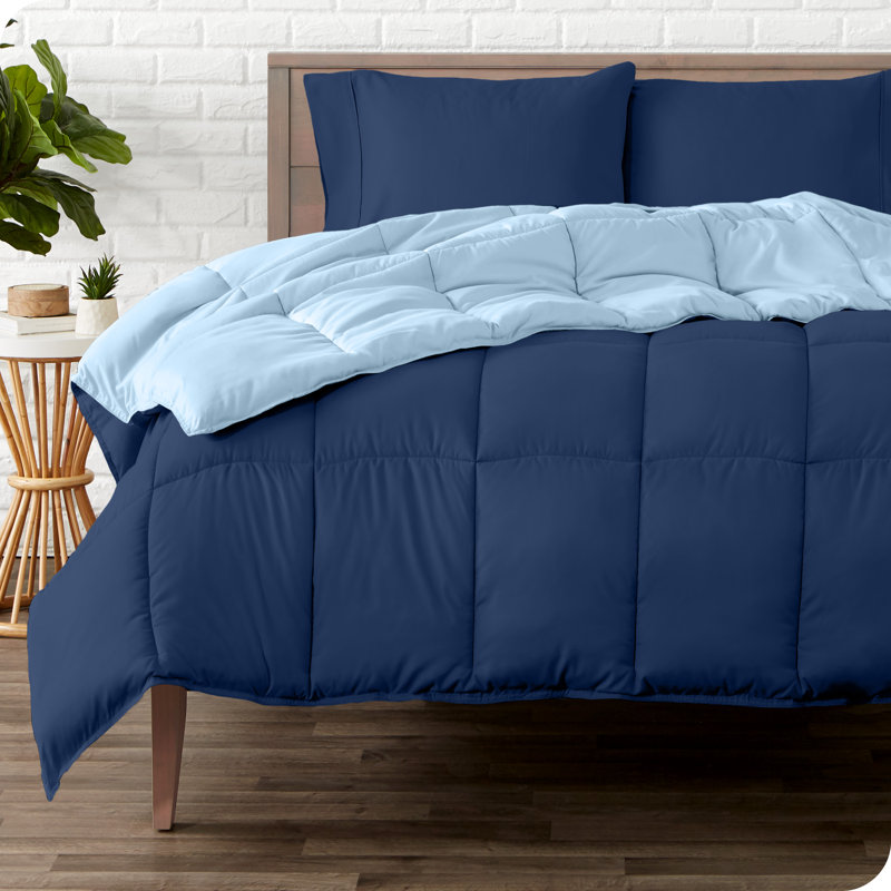 Microfiber Reversible Bed-In-A-Bag, Dark Blue/Light Blue, Dark Blue, Full XL Comforter + 2 Pillowcases
