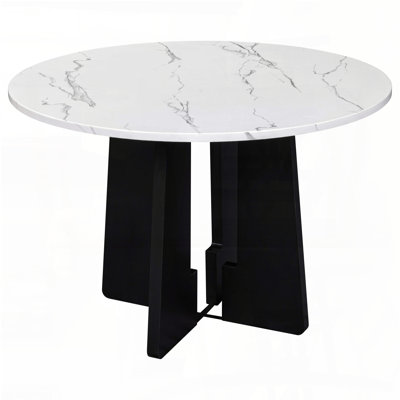 Round Faux Marble Dining Table with MDF Base (43", White, Seats 4)