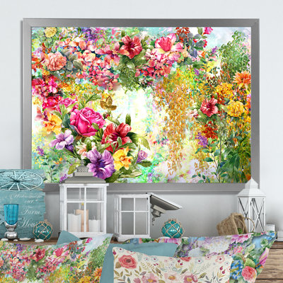 Impression multicolore de fleurs printanières II - cadre flottant sur toile