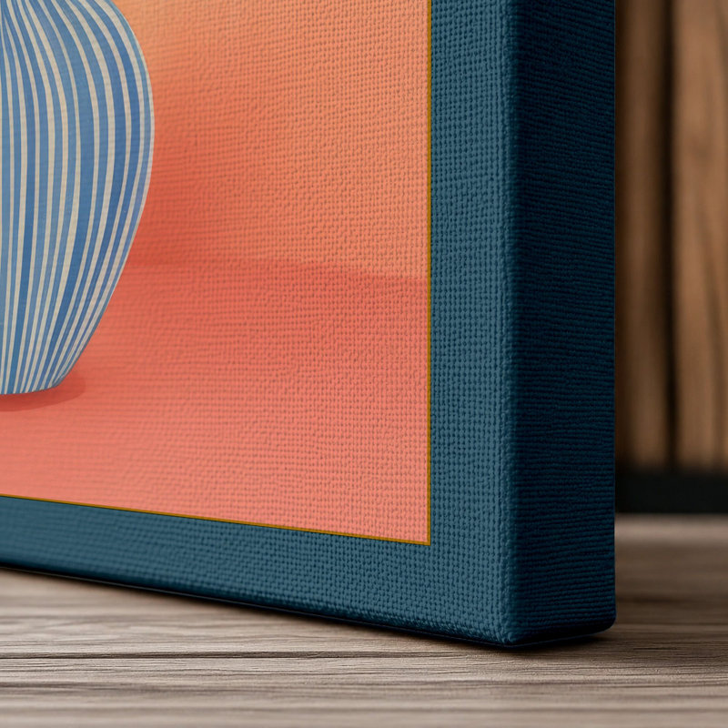Coral Gerbera Arrangement Botanical - Wrapped Canvas, 30x20 - 76.2 x 50.8 cm, Teal Border
