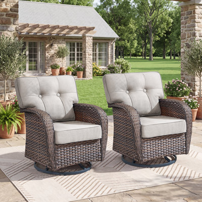 Fauteuil pivotant et berçant d'extérieur Aurora Modern en rotin PE avec coussins en oléfine de 12,7 cm (5 po) – Siège de patio tout temps avec rotation à 360° et mouvement de glissement