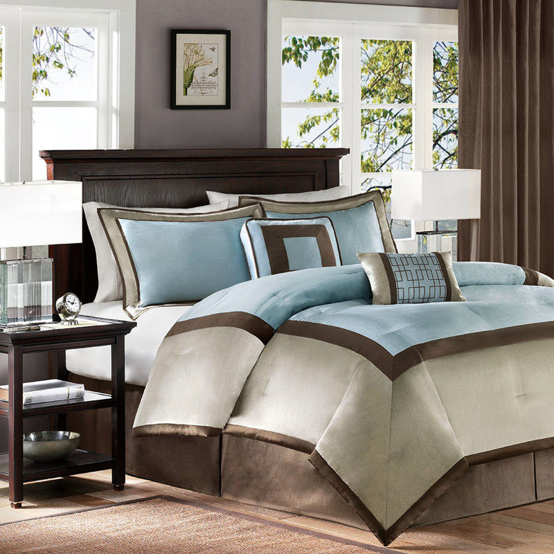 Literie 7 pièces pour très grand lit, édredon de couleur neutre, collection Hotel transitionnelle, taies décoratives, carrés et coussins, édredon décoratif, style, détails en ruban