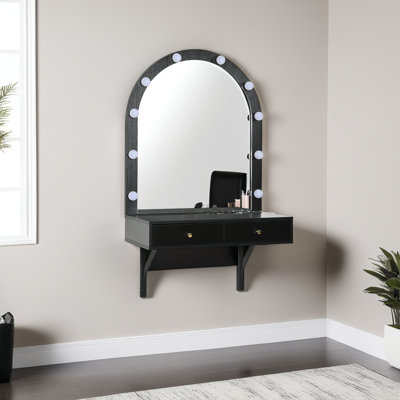 Wall-Mounted Floating Makeup Vanity with 3-Color LED Mirror