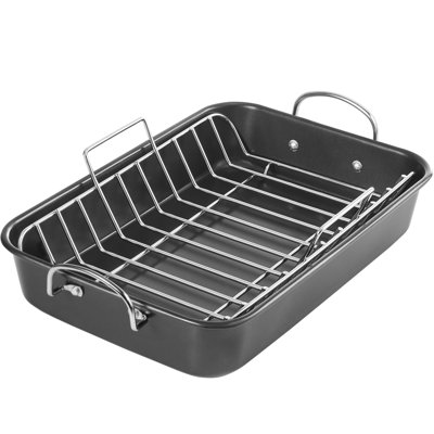 Large Roasting Pan with Rack - 25 LB Nonstick Turkey Roaster Pan for Oven - Heavy Duty Carbon Steel Roasting Pan with Wider Handles for Chicken, Vegetables & Holiday Meals