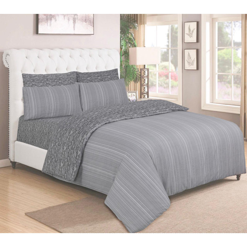 Callis Satin Striped Duvet Cover Set with Pillowcases Included, Grey, Kingsize - 2 Standard Pillowcases