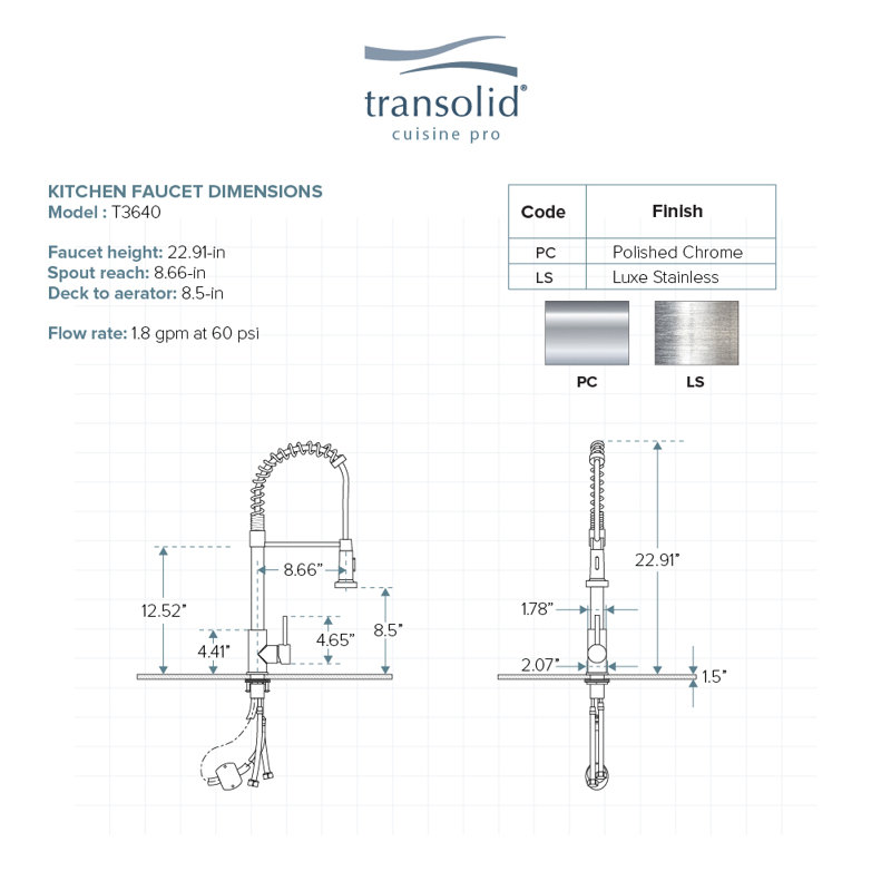 Transolid Cuisine Pro Pull Down Kitchen Faucet, Luxe Stainless