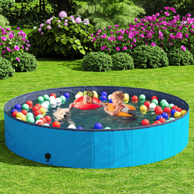 Foldable Dog Pet Swimming Pool, 63”×11.8” Portable Bath Tub For Pets, Plastic Pet Pool, Large Pet Pool Dog Wash Tub, Dog Swimming Pool Indoor And Outdoor