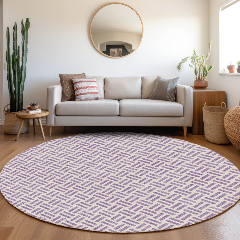 Premium Machine Washable Prisco Lavender Rug, Round 8'