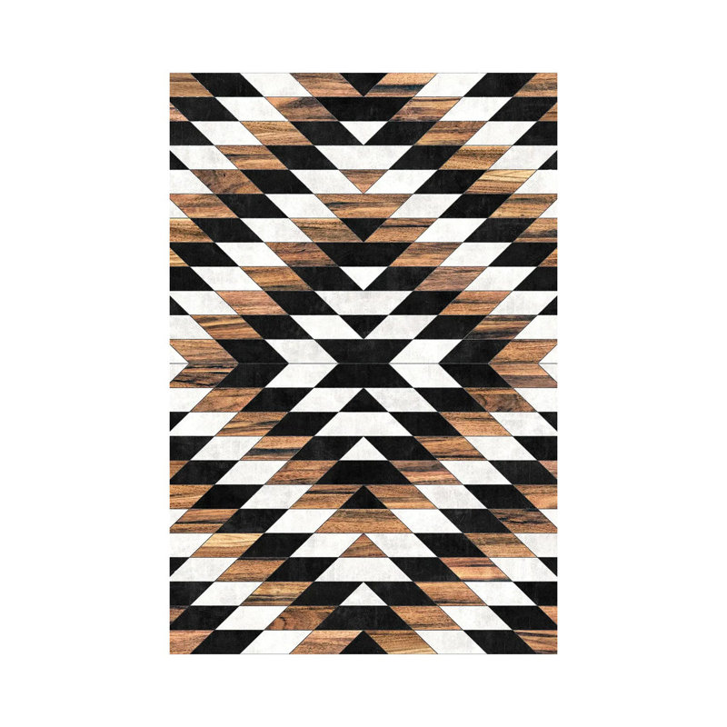 Motif tribal urbain no. 13 - Aztèque - Béton et bois, H 12 po x l 8 po x P 0,75 po