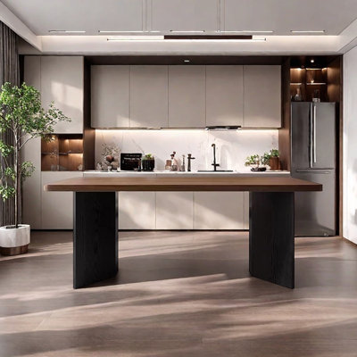 Walnut grain rectangle rock plate dining table