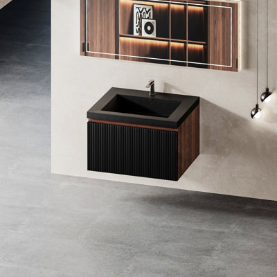 Meuble-lavabo de salle de bain mural avec tiroirs à fermeture en douceur