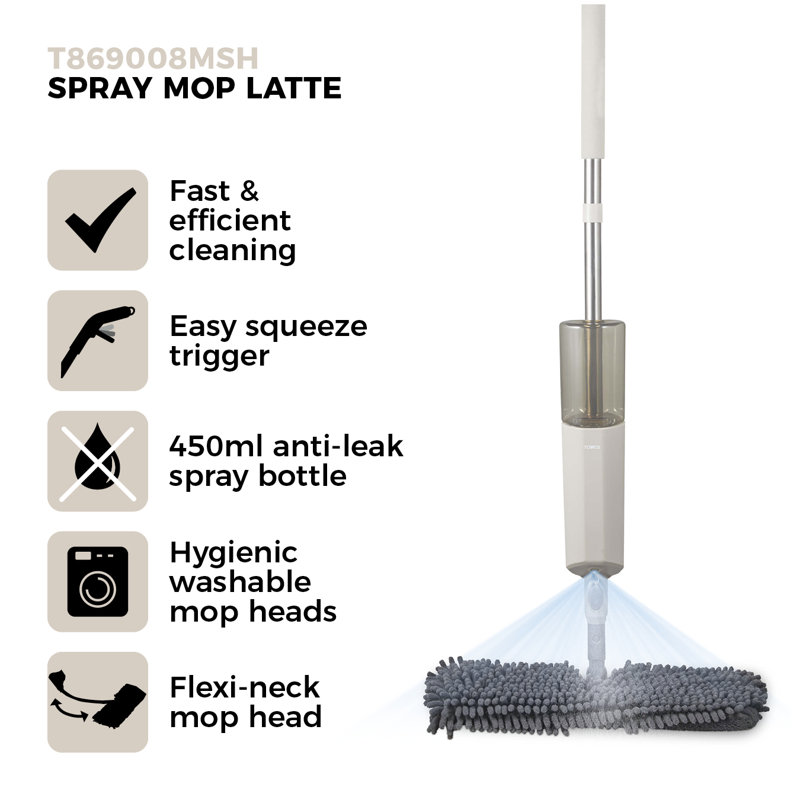 Tower T869008MSH Flexi Spray Mop, Double-sided head, Flexi-neck, Latte & Grey