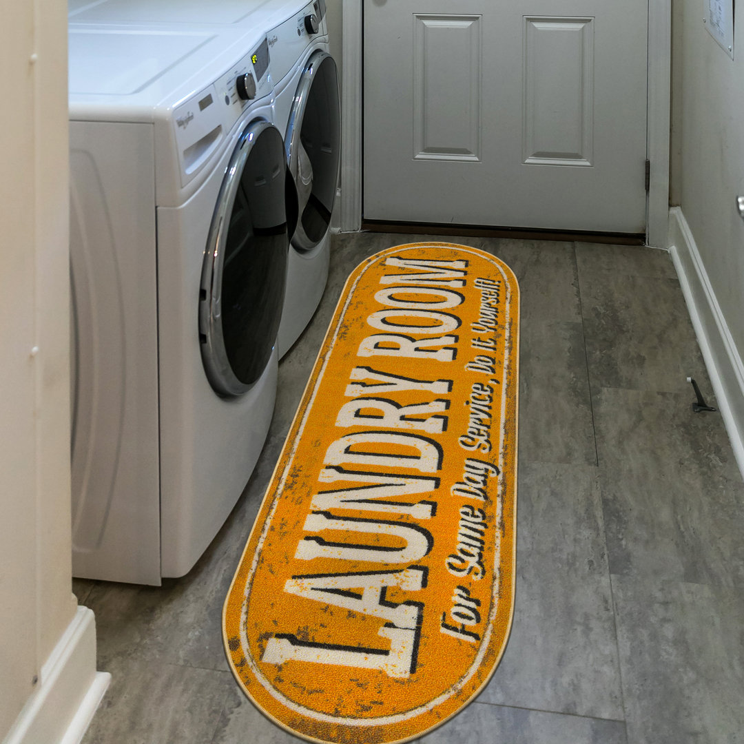 Non-Slip Rubberback Oval Laundry Room Runner Rug, Yellow Ottomanson