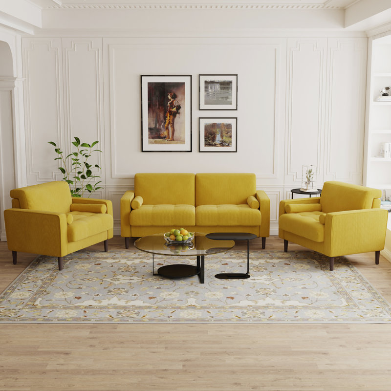 Carmelinda 3 Piece Sofa Set, Yellow