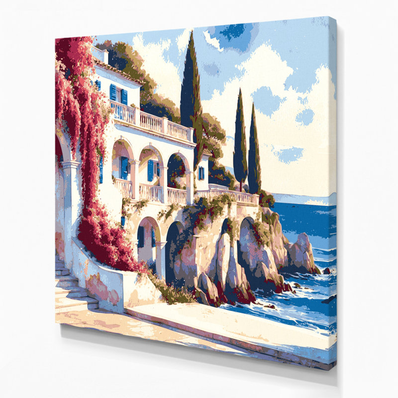 «Coastal Maritime Villa», art mural sur toile blanche, H 16 po x l 16 po