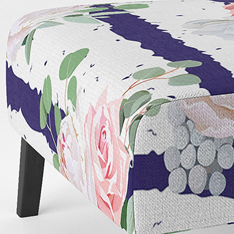 Fauteuil de chambre en velours à rayures blanches et bleues