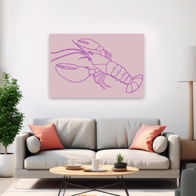 Vibrant Lobster Lines Minimalist Modern Lobster Ocean Wall Art Print by Treechild - Wrapped Canvas Print