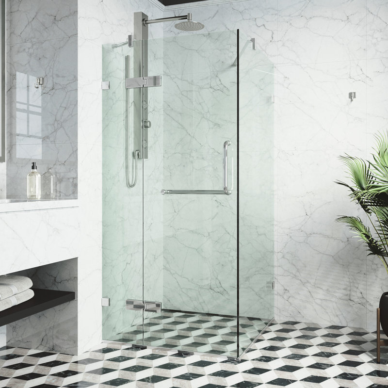 Monteray 30" W x 30" D x 73" H Hinged Frameless Shower Enclosure with 3/8  Clear Glass, Chrome