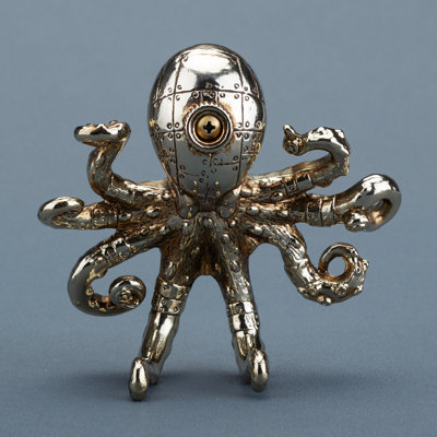 4.92 inches L Gold Steampunk Octopus Wall Hook (Antique Gold) made of Gold