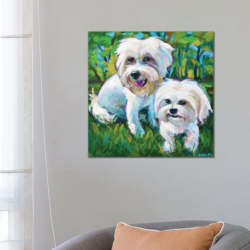 Maltese Puppies In The Park - Wrapped Canvas Painting, 66.04 cm H x 66.04 cm W x 1.91 cm D