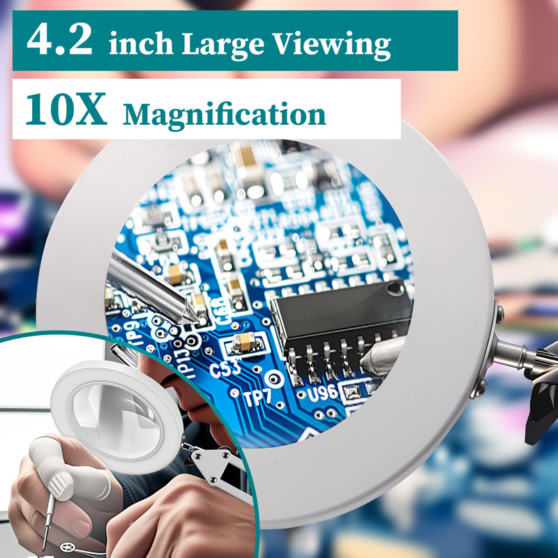 Led Magnifying Lamp With Clamp, 3 Color Modes And 10 Brightness Levels, White