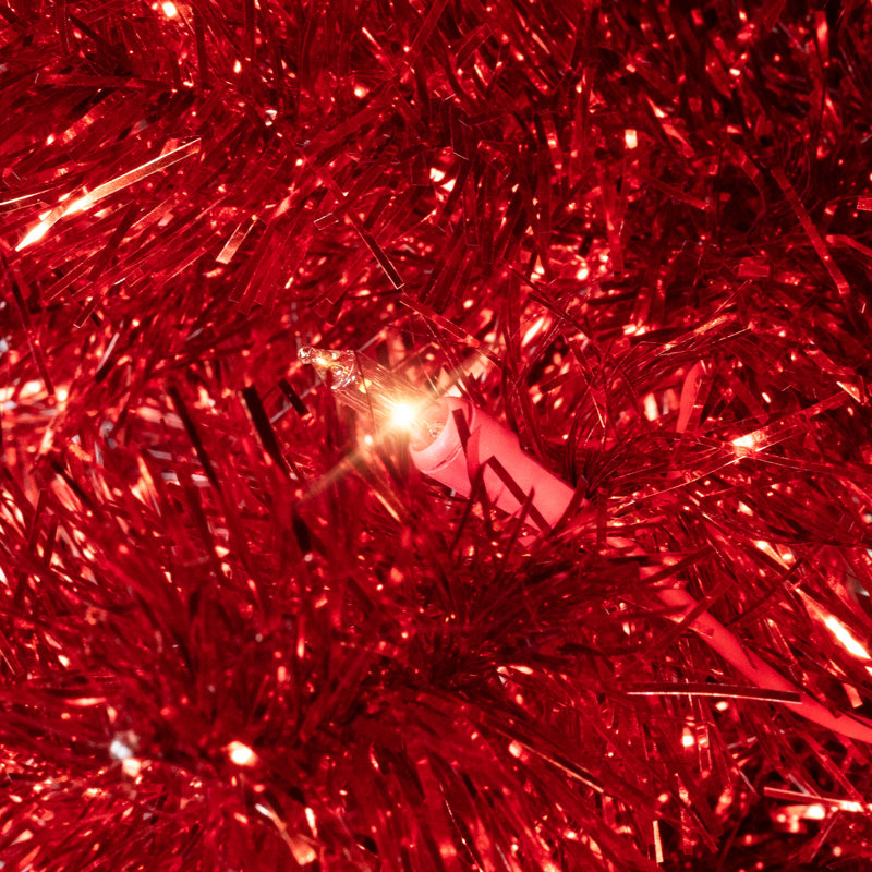 Pre-Lit Profile Artificial Tinsel Christmas Tree - Red, 4', Pre-Lit