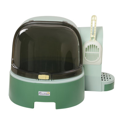 Cat Litter Box with Lid, Covered Litter Box, Easy to Clean & Open Including Openable Front Cover, Litter Scoop, Green