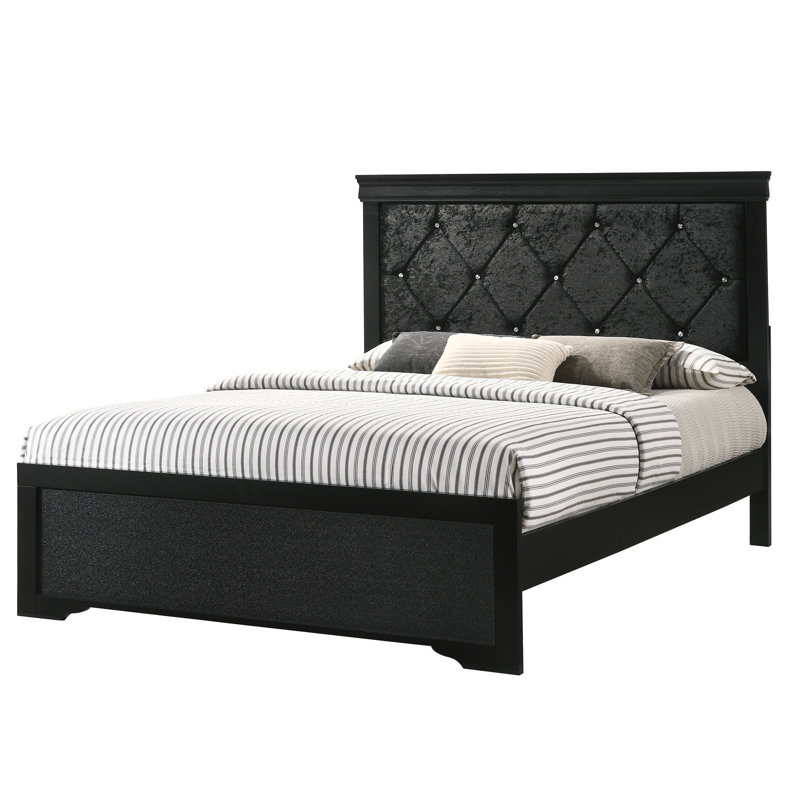 Tête de lit tapissier à panneau pleine grandeur noir avec capitonnage exquis pour une chambre à coucher élégante