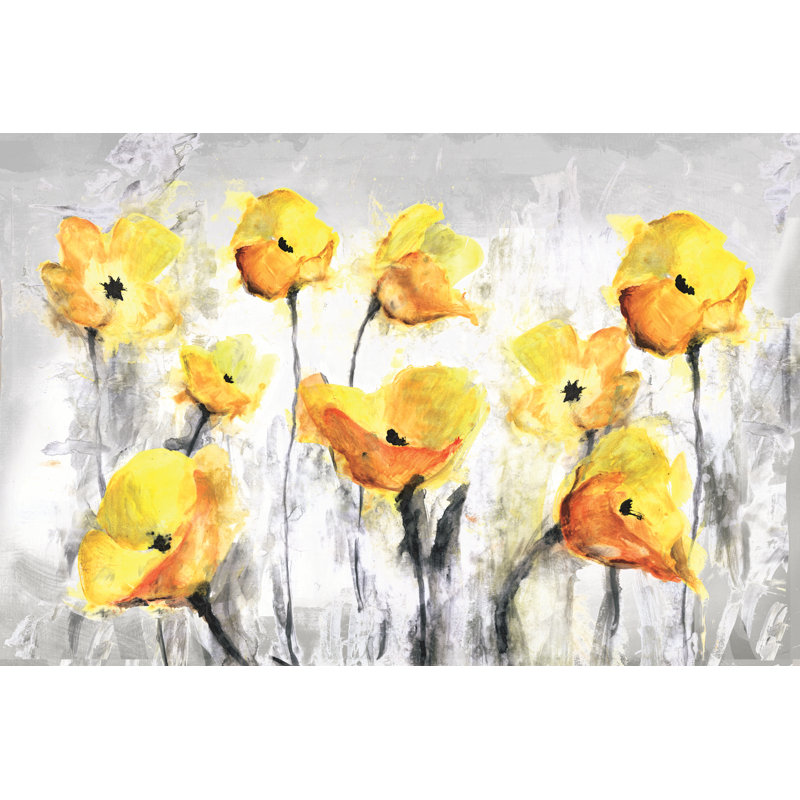 Yellow And Grey Flowers 2 - Wrapped Canvas Art Prints, 61cm H x 91cm W