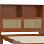 Lit simple en bois avec deux casiers de rangement, un tiroir et une tablette de rangement sur la tête de lit, lit plateforme multifonctionnel avec rotin naturel-1128511409