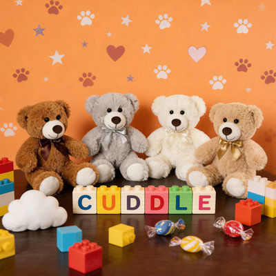4-pack Teddy Bear Plush Stuffed Animals, Soft PP Cotton Long Plush Bears for Bedroom Playroom Party Decor Set