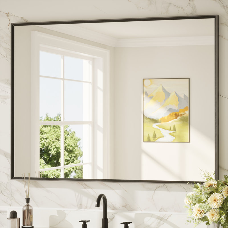 Bathroom Vanity Mirror with Aluminum Frame and Tempered Glass, Matte Black, Rectangle, 48" x 36"