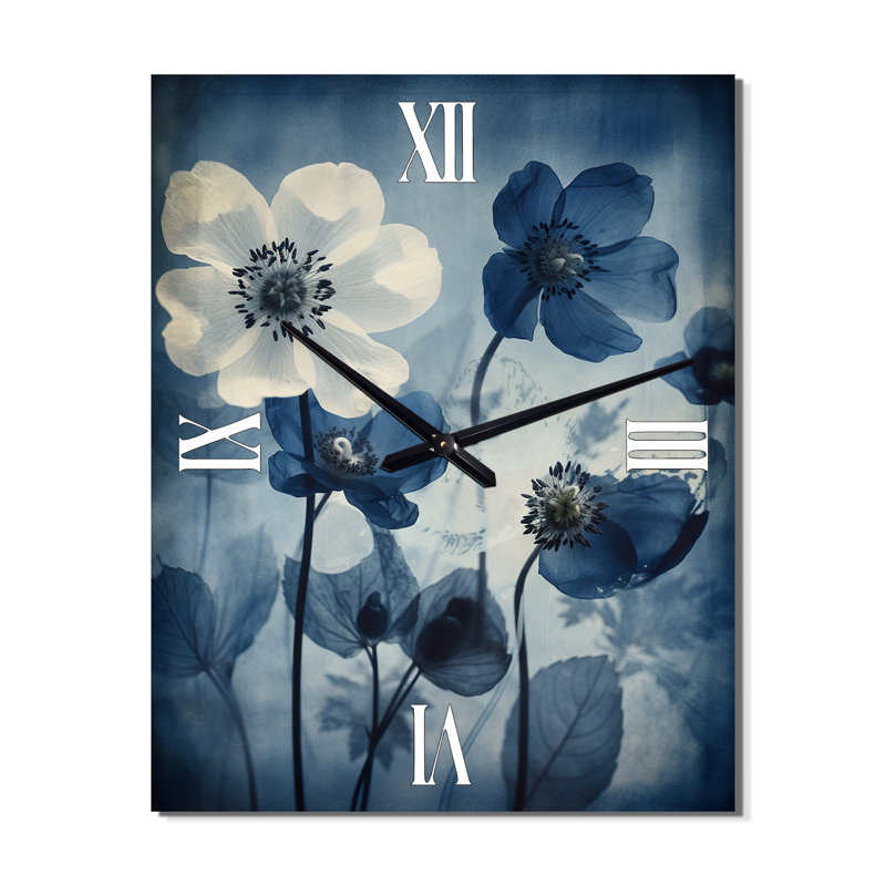 Horloge murale rétro vintage botanique rétro bleu délavé IV, H 40 po x l 30 po x P 1 po