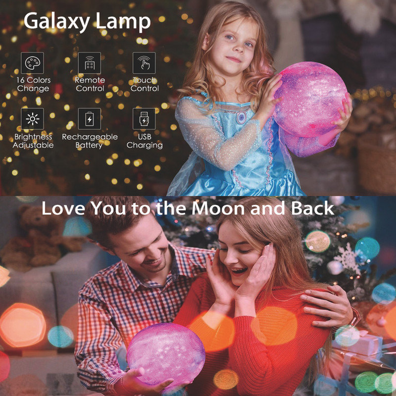 7.1inch Galaxy Lamp 16 Colours Moon Lamp,Remote & Touch Control USB Rechargeable(Black Hand Base)