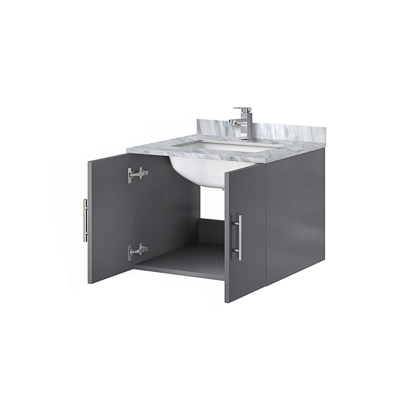 24 po X P 22 po D Meuble-lavabo avec comptoir en marbre de Carrare et robinet, Gris foncé, Gris / Blanc