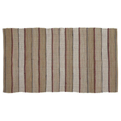 Tapis rayé en coton tissé à la main Bevans - rouge / brun / beige