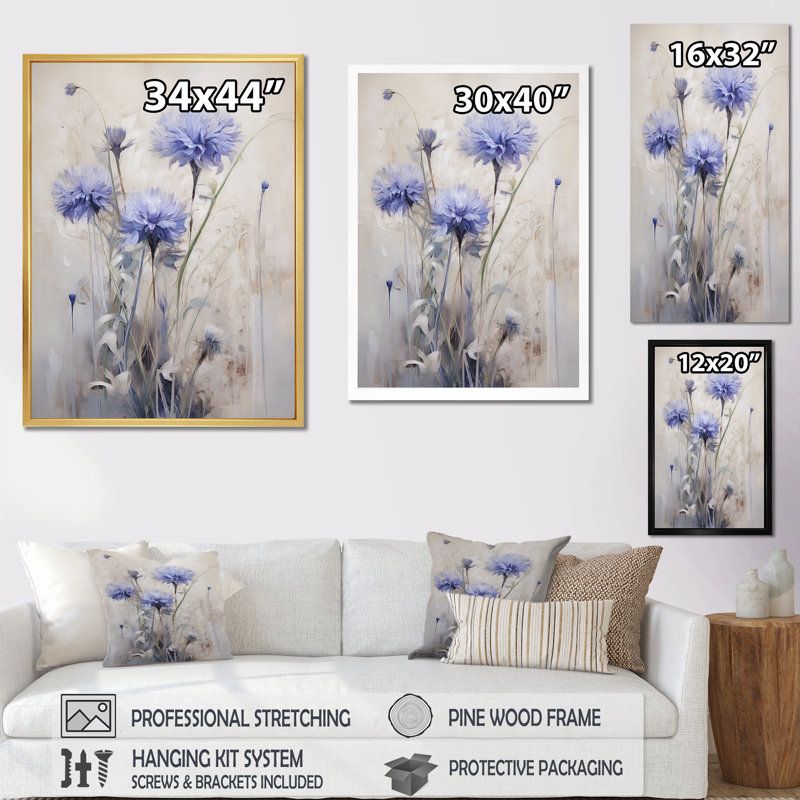 Minimal beige et mauve sur fond bleu, impression sur toile, H 32 po x l 24 po x P 1 po, Cadre simple argenté