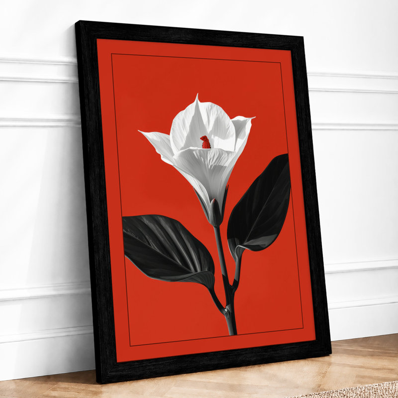 White Bloom On Red Botanical - Print, Black, A4 - 29.7 x 21.0 cm