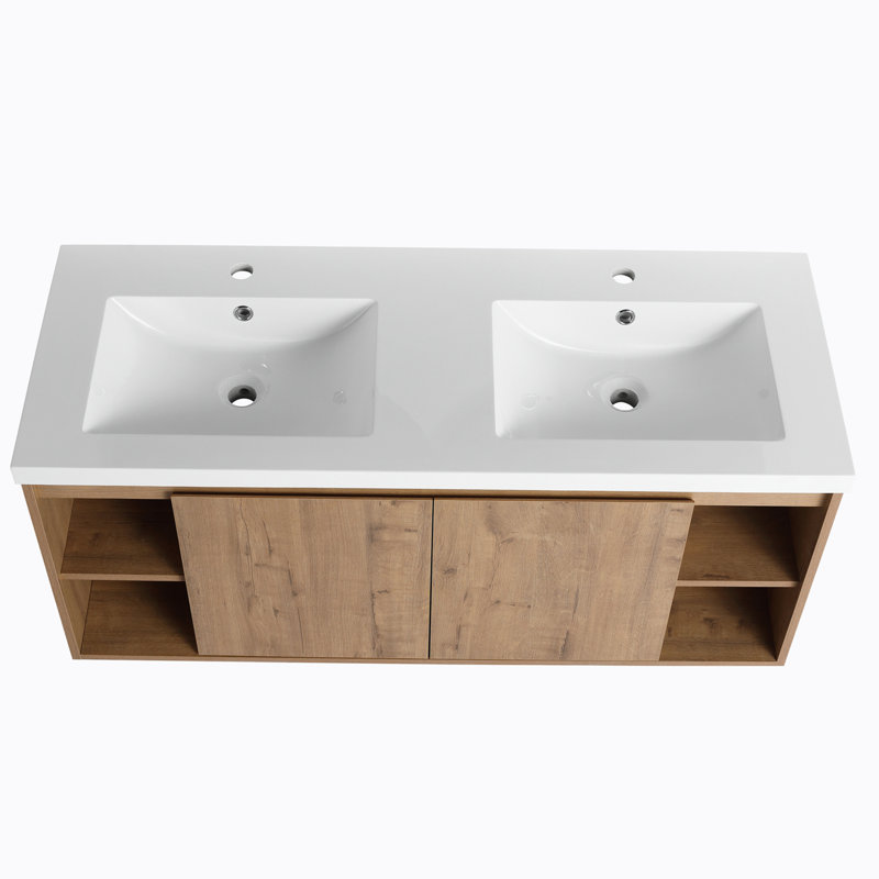 Meuble-lavabo double 47,25 po avec plateau en résine Hazlie