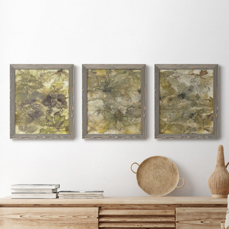 Eco Print I - ensemble de 3 peintures sur toile encadrées, H 20 po x l 51 po x P 1,5 po, Gris